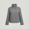 Otoño/Invierno Nuevo Estilo Transfronterizo Ropa Femenina Europea y Americana Casual Versátil Cuello Alto Corto Color Sólido Diseño de Botones Inclinados Chaqueta Venta al por Mayor