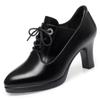 Zapatos de mujer de una sola capa con boca profunda, primavera 2023, nuevos, elegantes, puntiagudos, tacones altos, plataforma impermeable, zapatos de mujer de cuero suave, zapatos de cuero pequeños con cordones.