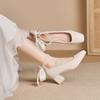 Zapatos Mary Jane de Estilo Francés para Mujer 2026 Primavera y Otoño Cuadrados de Punta Hada Tacones Altos con Lazo de Cinta de Perla Estilo Retro