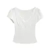 Camiseta de Manga Corta con Cuello en V Estilo Minimalista Francés para Mujer, Modelo Nuevo Verano 2026, Inteligente Diseño con Efecto Adelgazante Cruzado