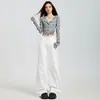 Pantalones de Campana de Mezclilla Color Blanco Roto Otoño 2026 Nuevo Estilo Ligero Elástico Retro Americano Micro Campana Largo Hasta el Suelo Soporte Dropshipping