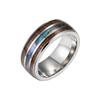 Joyería de Mano de Venta Caliente Transfronteriza con Incrustaciones de Concha de Imitación de Grano de Madera Anillo de Acero de Titanio Amazon Xiyin Joyería Popular Europea y Americana