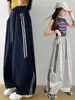 Traje Deportivo de Verano para Niñas, Nuevo Estilo Coreano de Moda, Conjunto de Dos Piezas con Pantalones Anchos para Niños Mayores, Pantalones Sueltos Rayados Casuales