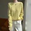 Suéter Feminino de Tricô Trançado com Gola Redonda, Pulôver de Tricô Trançado Espesso de Manga Longa, Camisa Básica de Novo Estilo
