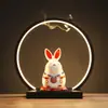 Novo Porta-Chá Coelho da Sorte Estilo Chinês Caixa de Dinheiro com Anel de Luz LED para Decoração de Casa, Sala de Chá e Pousada, Armazenamento Criativo