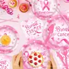 Mm351 Fita Rosa Louça Festa Conjunto de 8 Peças Fita Decoração de Feriado Prato de Papel Copo de Papel Conjunto