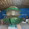 Escultura Personalizada de Bola de Loto Hueca de Acero Inoxidable en Color Cobre Verde con Acabado Antiguo, Instalación Artística para Fuente de Agua y Decoración de Suelo