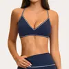 Sutiã de yoga bicolor com decote V, gola halter, bojos no peito, costas bonitas, tecido escovado, adequado para fitness, Pilates e esportes de treino roupa íntima 9615
