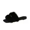 Pantuflas de pelo de conejo real para mujer, nuevas y versátiles para primavera y otoño 2026, estilo hada, suela suave, punta cuadrada abierta, pantuflas de algodón, de moda