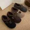 Zapatos Birkenstock de felpa con suela gruesa para mujer, nuevo estilo otoño e invierno 2025, zapatos cálidos de algodón con aumento interno de altura, zapatos Mary Jane sin cordones
