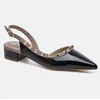 Sapatos Studded Femininos França Outono Verão Bico Fino Baixo Sapatos Baixos Sola Macia Nude Salto Baixo Sapatos Individuais Femininos Salto Grosso Couro Patente
