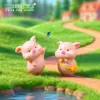 Adornos de micropaisaje adornos de suculentas cerdo con impermeable amarillo con mochila adornos de plástico de animales pequeños adornos para bonsái