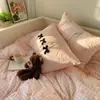 Funda de Almohada Bordada de Algodón Puro Lavado Clase A Estilo Niña con Lazo Funda de Almohada Cuero