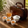 Juego de té de viaje color jade, tetera de cerámica, gaiwan, taza de té de porcelana blanca para exteriores, bandeja de té de vidrio, regalo de empresa