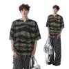 Camiseta de manga corta con cuello en V a rayas para hombre, verano, petate, guapo, callejero, americano, a la moda, holgada, de media manga, camiseta para adolescente, top