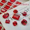 Gran Rojo K9 Base Puntiaguda Forma Especial Diamante Uña Arte Joyería Flash Ancla Año Nuevo Rojo Rectangular Ángulo Recto Novia Uña Diamante