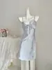Bata de Noche con Tirantes Mariposa Fluida Deseo Puro con Copas Estilo Ins Estampado de Mariposa Pijama de Seda Helada