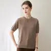 Suéter 100% cachemira pura para mujer, tejido de cuello redondo y manga corta, nueva prenda básica de otoño e invierno, top cómodo de manga tres cuartos, moderno