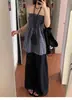 Falda de Cuadros Retro Azul para Mujer Verano 2025 Nuevo Estilo Ins Falda Tubo Chaleco Falda Estilo Vacaciones Falda de Cintura Alta Línea A