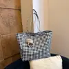 Bolso de Hombro Grande de Lona Estilo Perezoso Cuadros Blanco y Negro Retro Bolso de Mano Casual Versátil para el Viaje Diario