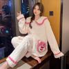 Pijama de felpa para mujer 2023, cárdigan dulce de invierno, pantalones de manga larga, talla grande, ropa de casa para niña gordita de talla grande