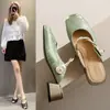 Pantuflas de Tacón Alto Estilo Étnico Retro para Mujer, Nuevo Modelo Verano 2026, Zapatillas Semi Abiertas de Punta Cerrada para Uso en Exteriores, Zapatos sin Cordones