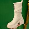 Botas Martin Color Sólido Altas Estilo Británico 2024 Punta Redonda Pequeña Botas Color Nude Antideslizantes Retro Dulces Celebridad de Internet Pequeña