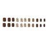 Otoño e Invierno Estampado de Leopardo Retro Color Café Marrón Manicura Blanca Estilo Lujo Ligero de Alta Gama 24 Parches de Uñas Usables