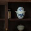 Taza Express azul y blanco antigua, juego de té kung fu de color antiguo fácil de usar, juego de té de viaje, bolsa portátil, una tetera, dos tazas, una sola burbuja
