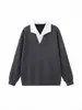 Sudadera con Capucha de Dos Piezas Falsas con Patrón de Espiga de Trigo para Hombre Otoño Cleanfit Patchwork Cuello Solapa Alta Inteligencia Pareja Manga Larga
