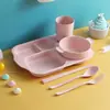 Bandeja de refeição infantil moderna para emagrecer de palha de trigo, conjunto antiqueda para cantinas, espessada para uso doméstico, adequada para bebês e crianças pequenas, para comer e fast food