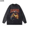 Europeu e americano Trendyy Hip-Hop Street Dark Washed Distressed Camiseta masculina Plus Size Feminino Novo Top solto Mangas compridas