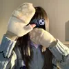 Guantes de Peluche para Niñas, Invierno, Diseño Lindo de Pata de Gato, Ciclismo al Aire Libre, Cubierta Flip de Medio Dedo Cálida, Forrados de Felpa, Engrosados, Adecuados para Estudiantes al Escribir