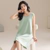 Camisón de Algodón Puro para Mujer Verano Dulce Color Sólido Chaleco Jersey Falda Midi Pijama Todo Algodón Ropa Exterior Ropa para el Hogar