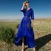 Vestido largo de satén azul real de estilo nuevo con manga media listo para viajar Ropa para mujer en stock
