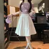 Falda Corta Blanca Plisada para Mujer Otoño Petite Cintura Alta Elástica Falda Midi Adelgazante Versátil Fluida Falda de Línea A