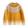 Suéter Infantil de Lã Espesso de Fio Duplo para Outono e Inverno Pulôver Retrô Fair Isle Tricô Básico para Meninas Suéter para Meninos e Meninas