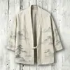 Novo Kimono Capa de Algodão com Fivela Estampa Digital 3D Sete Mangas Camisa Roupão Cardigã Solto Haori