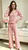 Novedades transfronterizas europeas y americanas de Amazon y Shein: elegante y con estilo estampado floral retro estilo francés manga larga pantalón largo