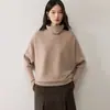 Suéter de cachemira de punto de siete agujas y cuatro agujas, de cuello alto, manga murciélago, corte holgado, color liso, nuevo para otoño e invierno