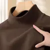 Camiseta Interior de Terciopelo Doble Cara para Otoño e Invierno con Cuello Medio Alto para Hombres y Mujeres, Versátil, Moderna, Engrosada, Aspecto Cálido y Adelgazante, Mangas Largas