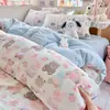 Conjunto de Cuatro Piezas de Algodón Puro para Dormir Desnudos de Madre y Bebé estilo Ins Dibujos Animados Frescos Lindos Sábana Bajera de Algodón Puro Funda de Edredón Individual para Dormitorio Set de Tres Piezas