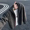 Suéter cárdigan con capucha color avena cleanfit para hombre otoño tejido casual holgado chaqueta para pareja