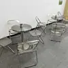 Silla plegable transparente engrosada estilo industrial, popular en cafeterías en línea, teterías, pastelerías de postres y pasteles, juego de mesa y sillas de acero inoxidable