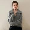 Sudadera con capucha de punto de cachemir para mujer, elegante, con solapa, media cremallera, manga dividida, adelgazante, para el trabajo, Otoño/Invierno, Nueva