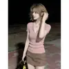 Top de tricô rosa com gola polo e manga curta para mulheres, novo estilo verão 2026, extremamente estiloso, emagrecedor, com gola de lapela