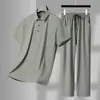 Roupa Esportiva Casual Versátil Masculina de Seda Gelada de Nylon 2026 Verão Gola Polo Cor Sólida Shorts Respiráveis