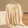 Suéter Real de Cashmere 100% Puro com Decote V Escovado para Mulheres no Outono e Inverno, Macio e Sedoso, Estilo Relaxado, Top Tricotado de Alta Qualidade e Super Bonito