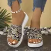 Sandalias de dedo para mujer de talla grande con estampado de estilo étnico, estilo romano plano para playa, venta al por mayor transfronteriza, nuevo estilo europeo y americano 2025
