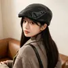 Gorra de piel sintética de PU, unisex, retro y elegante, con panel frontal brillante, estilo británico, visera corta, gorra de vendedor de periódicos, adecuada para otoño e invierno, gorra octogonal